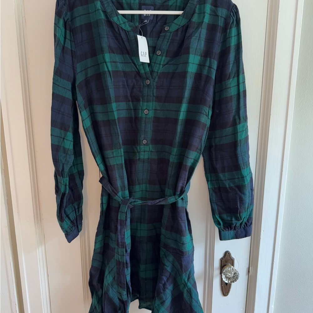 GAP Blue and Green Long Sleeve A-Line Dress